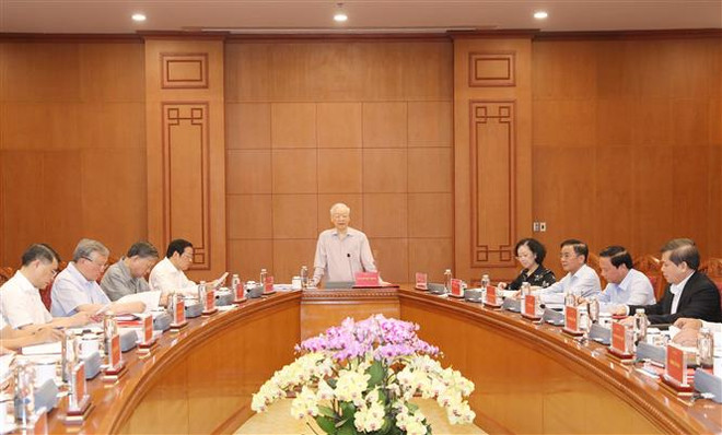 Tổng Bí thư Nguyễn Phú Trọng, Trưởng Ban Chỉ đạo, phát biểu chỉ đạo Cuộc họp Thường trực Ban Chỉ đạo Trung ương về Phòng, Chống Tham nhũng, Tiêu cực. (Ảnh: Phương Hoa/TTXVN) Chống “tham nhũng chính sách” - Lấy ý kiến nhân dân một cách thực chất ảnh 1