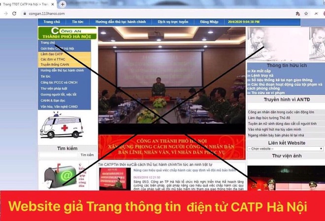 Một trang giả mạo được phát hiện. (Ảnh: Công an thành phố Hà Nội) Cảnh báo giả danh Công an Hà Nội để chiếm đoạt tài sản ảnh 3