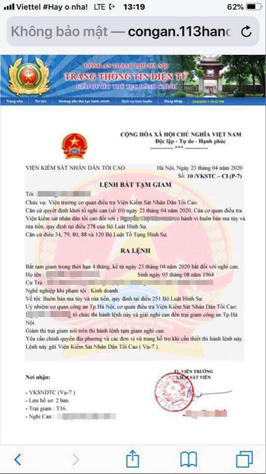 Lệnh truy nã giả để lừa đảo người dân. (Ảnh: Công an thành phố Hà Nội) Cảnh báo giả danh Công an Hà Nội để chiếm đoạt tài sản ảnh 2