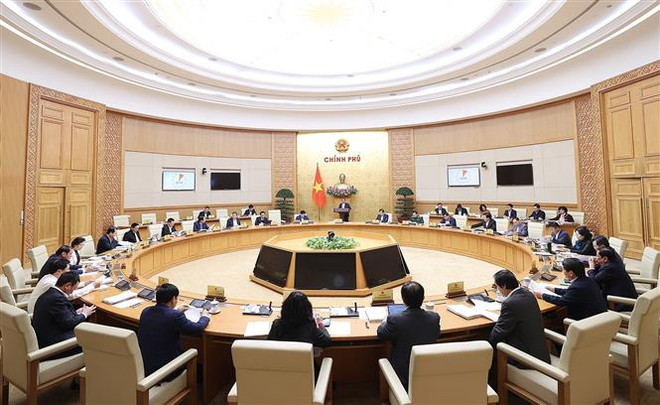 Phiên họp Chính phủ chuyên đề xây dựng pháp luật tháng 12 năm 2022. (Ảnh: Dương Giang/TTXVN) Thủ tướng chủ trì phiên họp chính phủ xây dựng pháp luật tháng 12 ảnh 1