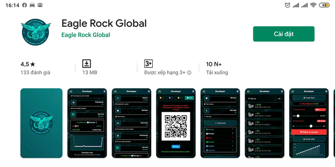 Giao diện app ERG trong kho ứng dụng CH Play (Ảnh: PV/Vietnam+) Bộ Công an cảnh báo rủi ro khi đầu tư tiền vào Công ty tài chính ERG ảnh 4