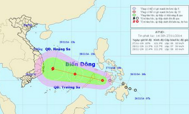 Đêm 27/11, áp thấp nhiệt đới sẽ đi vào Đông Nam Biển Đông ảnh 1