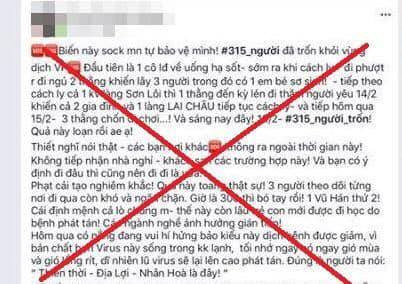 Thông tin sai sự thật về Covid-19. (Ảnh chụp màn hình). Hà Nội: Tiếp tục xử lý 2 người tung tin thất thiệt về Covid-2019 ảnh 1