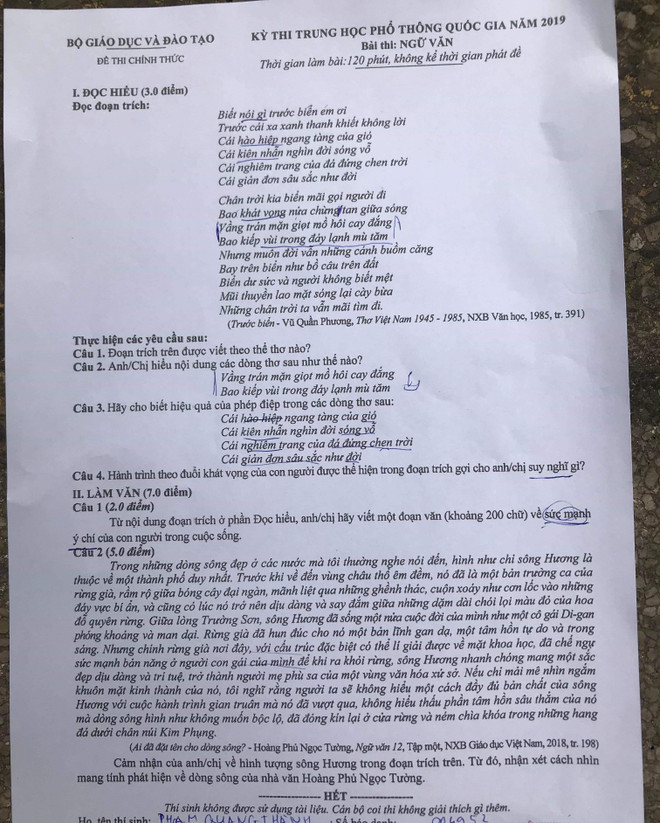 Đề thi chính thức môn Ngữ văn Kỳ thi trung học phổ thông quốc gia ảnh 1