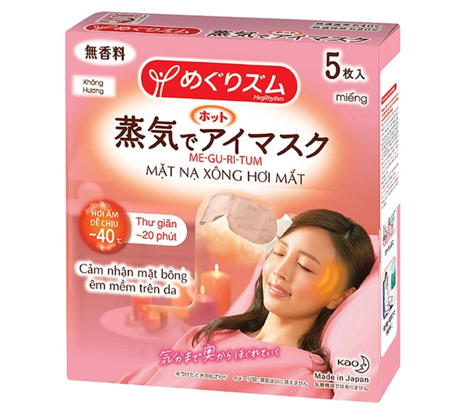 Mặt nạ xông hơi mắt MegRhythm Steam Eye Mask với công nghệ giữ ấm 40 độ C và mùi hương dịu nhẹ từ tinh dầu thiên nhiên, giúp làm dịu những mệt mỏi đồng thời hỗ trợ thúc đẩy lưu thông mạch máu để giảm quầng thâm quanh mắt./. Giải mã những nguyên nhân gây ra tình trạng quầng thâm mắt ảnh 7
