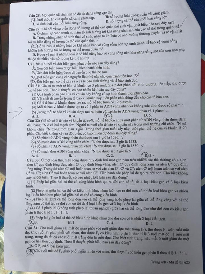 Đề thi chính thức môn Sinh học kỳ thi THPT Quốc gia 2016 ảnh 5