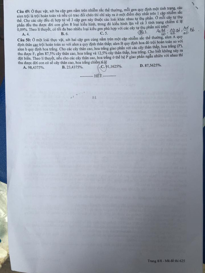 Đề thi chính thức môn Sinh học kỳ thi THPT Quốc gia 2016 ảnh 9