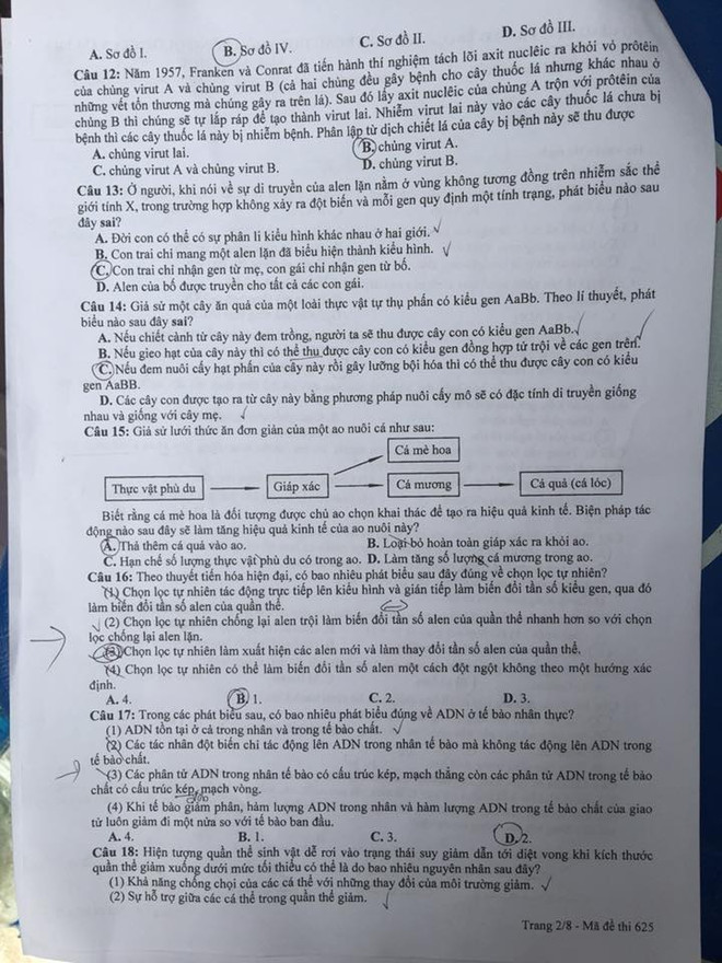 Đề thi chính thức môn Sinh học kỳ thi THPT Quốc gia 2016 ảnh 3