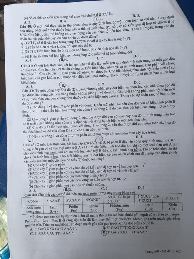 Đề thi chính thức môn Sinh học kỳ thi THPT Quốc gia 2016 ảnh 7