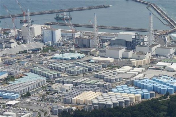 Bể chứa nước thải nhiễm phóng xạ đã qua xử lý tại nhà máy điện hạt nhân Fukushima Daiichi ở tỉnh Fukushima, Nhật Bản. (Ảnh: Kyodo/TTXVN) Nhật Bản thử hệ thống xả nước thải nhiễm phóng xạ đã qua xử lý ra biển ảnh 1