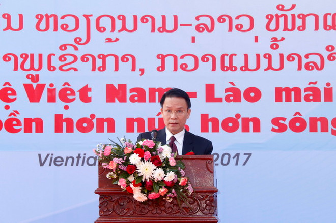 Ông Nguyễn Đức Lợi, Ủy viên Trung ương Đảng, Tổng Giám đốc TTXVN phát biểu khai mạc Triển lãm. (Ảnh: Phạm Kiên/Vietnam+) TTXVN và KPL trưng bày ảnh tư liệu quý về mối quan hệ Việt Nam-Lào ảnh 3