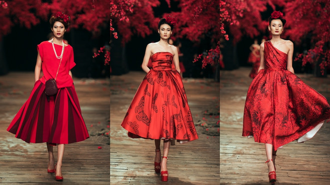 Phần 1 của show diễn với những bộ trang phục mang họa tiết đặc trưng của nhà thiết kế Đỗ Mạnh Cường. Tăng Thanh Hà tái xuất trên sàn catwalk show diễn của Đỗ Mạnh Cường ảnh 12