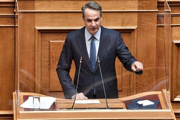 Thủ tướng Hy Lạp Kyriakos Mitsotakis. (Ảnh: AFP/TTXVN) Chính phủ Hy Lạp vượt qua cuộc bỏ phiếu bất tín nhiệm ảnh 1