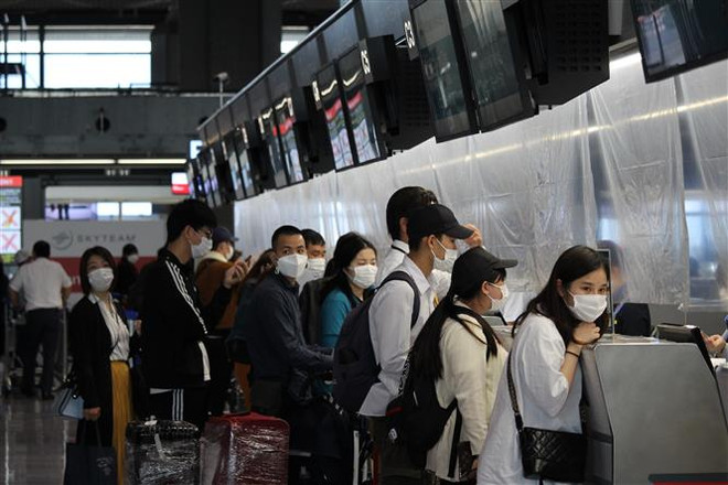 Hành khách làm thủ tục để lên máy bay tại sân bay Narita (Nhật Bản). (Ảnh minh họa. Đào Thanh Tùng/TTXVN) Tạo mọi điều kiện để kiều bào về nước an toàn trong bối cảnh dịch bệnh ảnh 1