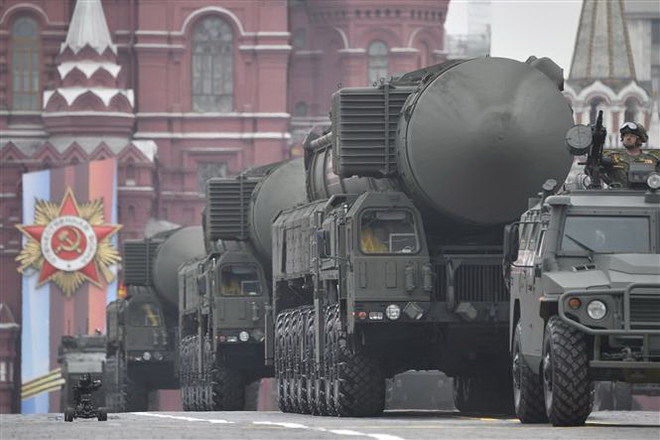 Tên lửa liên lục địa Yars RS-24 của Nga. (Ảnh: AFP/TTXVN) Nga thông báo kế hoạch đàm phán vòng đầu với Mỹ về kiểm soát vũ khí ảnh 1
