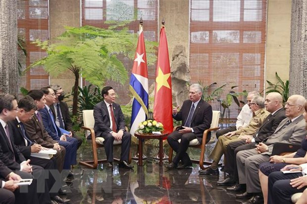 Chủ tịch Quốc hội Vương Đình Huệ hội kiến Chủ tịch nước Cộng hòa Cuba Miguel Díaz-Canel. (Ảnh: Doãn Tấn/TTXVN) Truyền thông Argentina nêu ý nghĩa chuyến thăm của Chủ tịch Quốc hội ảnh 1