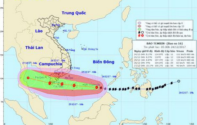 Hướng đi của cơn bão. (Nguồn: nchmf.gov.vn) Bão Tembin đang di chuyển nhanh và có khả năng mạnh thêm ảnh 1