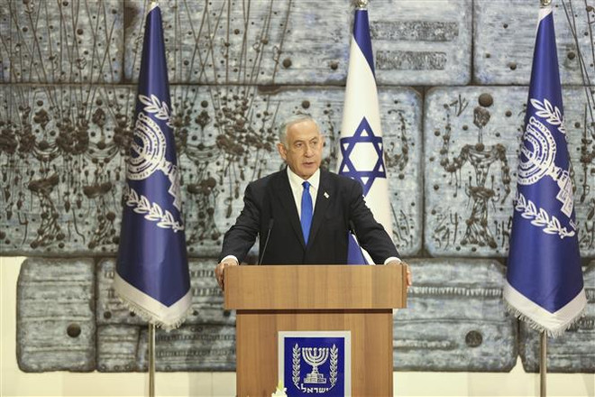 Ông Benjamin Netanyahu - lãnh đạo đảng Likud tại Israel, phát biểu ở Jerusalem. (Ảnh: THX/TTXVN) Ông Netanyahu chưa thành lập được Chính phủ mới tại Israel ảnh 1