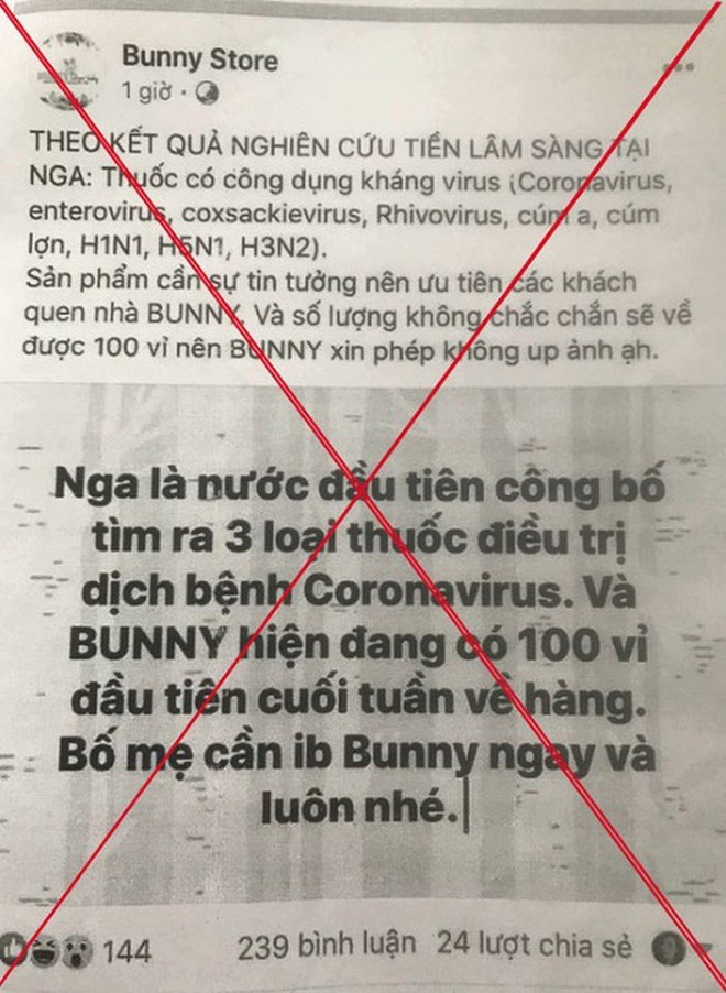Thông tin sai sự thật về Covid-19. (Ảnh chụp màn hình). Hà Nội: Bị phạt 12,5 triệu vì tung tin có thuốc chữa Covid-19 ảnh 2