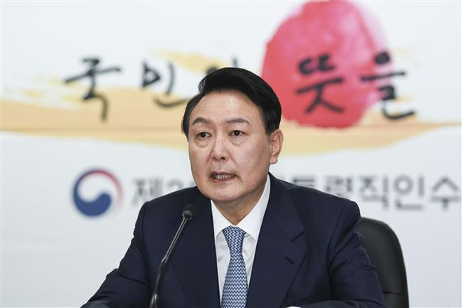Tổng thống đắc cử Hàn Quốc Yoon Suk-yeol. (Ảnh: Yonhap/TTXVN) Tổng thống đắc cử Hàn Quốc nhấn mạnh mối quan hệ với Việt Nam ảnh 1