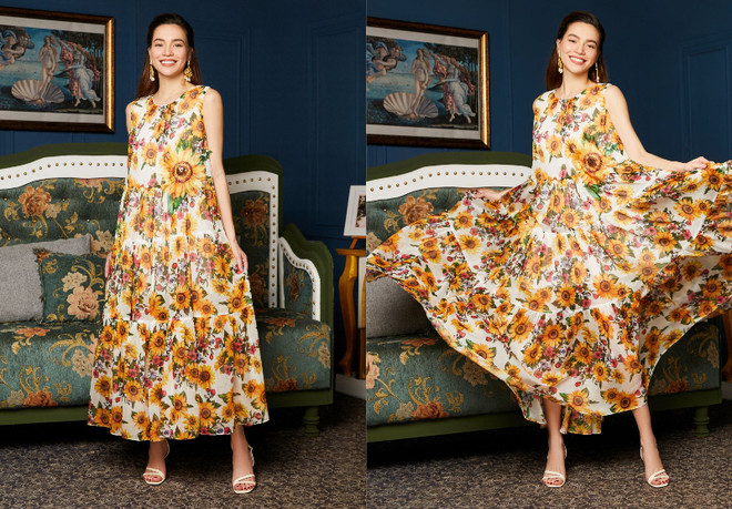 Hồ Ngọc Hà gửi lời chào tháng 8 với set đồ họa tiết hoa hướng dương ảnh 2