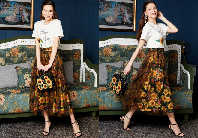 Hồ Ngọc Hà gửi lời chào tháng 8 với set đồ họa tiết hoa hướng dương ảnh 3
