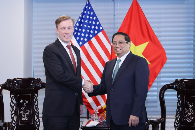 Thủ tướng Phạm Minh Chính tiếp Cố vấn An ninh Quốc gia Hoa Kỳ Jake Sullivan. (Ảnh: Dương Giang/TTXVN) Thủ tướng tiếp Cố vấn An ninh Quốc gia Hoa Kỳ Jake Sullivan ảnh 2