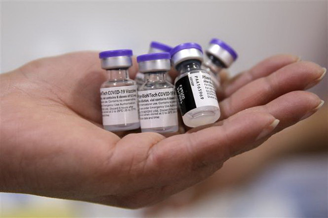 Vaccine ngừa COVID-19 của hãng Pfizer-BioNTech. (Ảnh: AFP/TTXVN) Thủ tướng Nhật Bản đàm phán với Pfizer về giao sớm vaccine ảnh 1