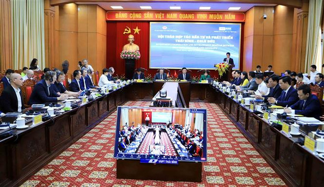 Quang cảnh hội thảo. (Ảnh: Thế Duyệt/TTXVN) Hỗ trợ, kết nối doanh nghiệp Đức tìm hiểu cơ hội hợp tác tại Thái Bình ảnh 1