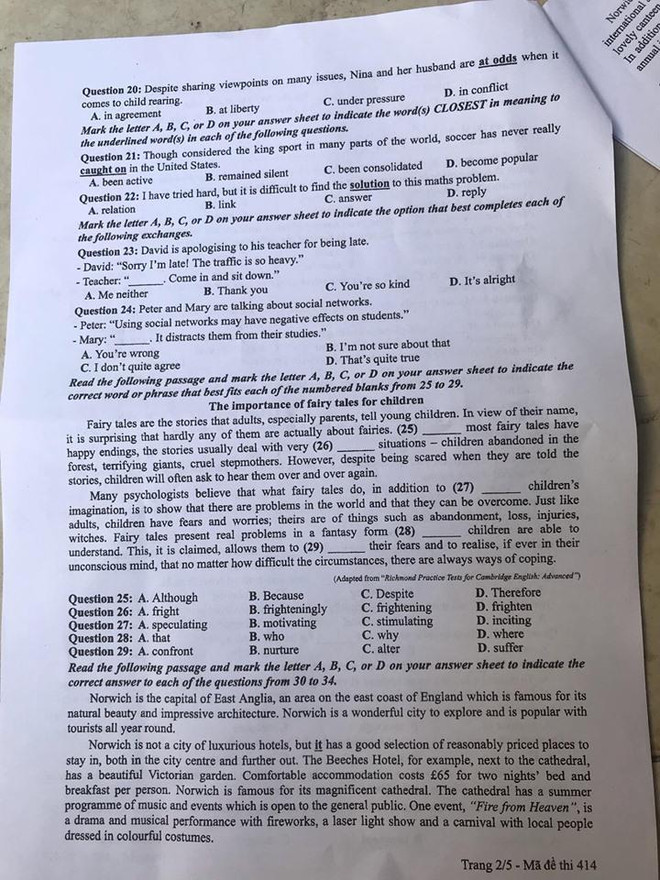 Đề thi chính thức môn Tiếng Anh Trung học Phổ thông Quốc gia 2019 ảnh 2