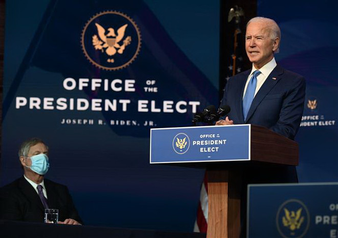 Ông Joe Biden phát biểu tại Wilmington, Delaware. (Ảnh: AFP/TTXVN) Mỹ: Ông Biden ưu tiên đối phó hành vi thương mại không công bằng ảnh 1
