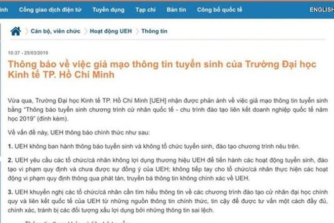 Cảnh giác thủ đoạn giả mạo Đại học Kinh tế TP.HCM tuyển sinh ảnh 1