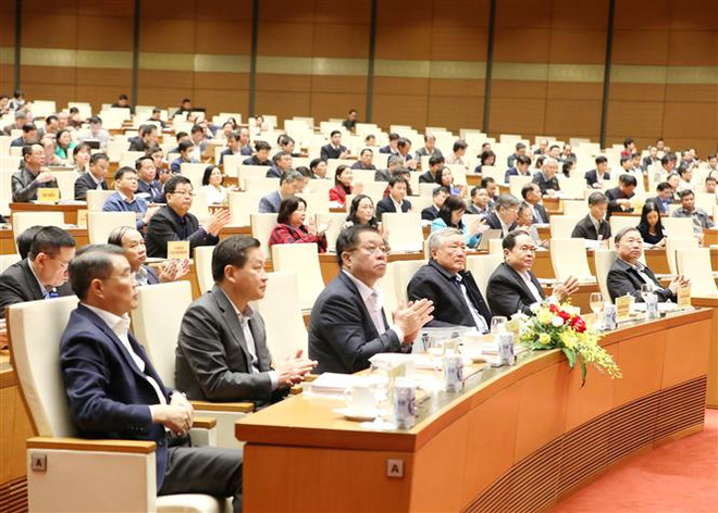 Các đại biểu dự hội nghị. (Ảnh: Phương Hoa/TTXVN) Đặc trưng, giải pháp trọng tâm xây dựng nhà nước pháp quyền XHCN ảnh 1