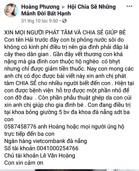 Với việc đóng nhiều vai, các đối tượng bỗng dưng trở thành những ông bố, bà mẹ quốc dân. (Ảnh chụp màn hình) Lừa đảo từ thiện trên Facebook: Khi cái ác khoác áo nhân văn ảnh 5