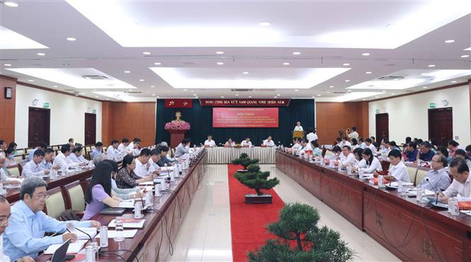Quang cảnh Hội thảo. (Ảnh: Xuân Khu/TTXVN) TP. HCM nâng cao hiệu quả công tác xây dựng và chỉnh đốn Đảng ảnh 1