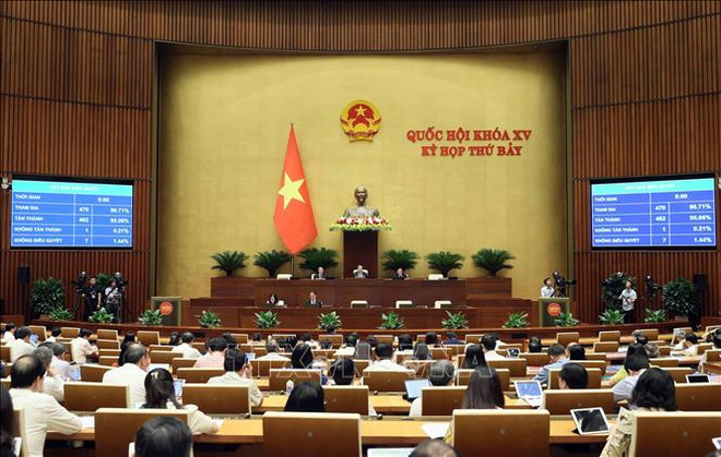 Quốc hội biểu quyết thông qua Luật Thủ đô (sửa đổi). (Ảnh: TTXVN) 1.jpg