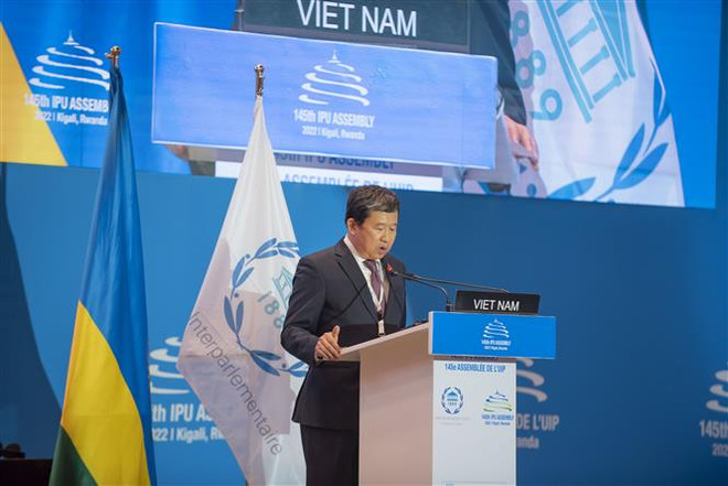 Ủy viên Trung ương Đảng, Ủy viên Ủy ban Thường vụ Quốc hội, Chủ nhiệm Ủy ban Đối ngoại Vũ Hải Hà phát biểu. (Ảnh: TTXVN phát) Đại hội đồng IPU 145: Việt Nam nêu đề xuất thúc đẩy bình đẳng giới ảnh 2