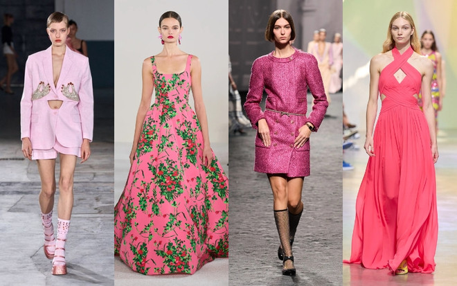 Từ trái qua phải: Vivetta, Carolina Herrera, Chanel, Elie Saab. 6 xu hướng màu sắc đang thống lĩnh làng mốt mùa Xuân Hè 2023 ảnh 3