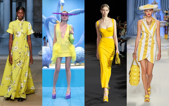 Từ trái qua phải: Erdem, Georges Hobeika, Del Core, Moschino. 6 xu hướng màu sắc đang thống lĩnh làng mốt mùa Xuân Hè 2023 ảnh 6