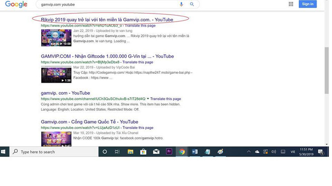 Những lời quảng cáo về việc "tái sinh" RikVip trên Youtube (Ảnh chụp màn hình) Xuất hiện thêm sòng bạc trá hình núp bóng game online ảnh 2