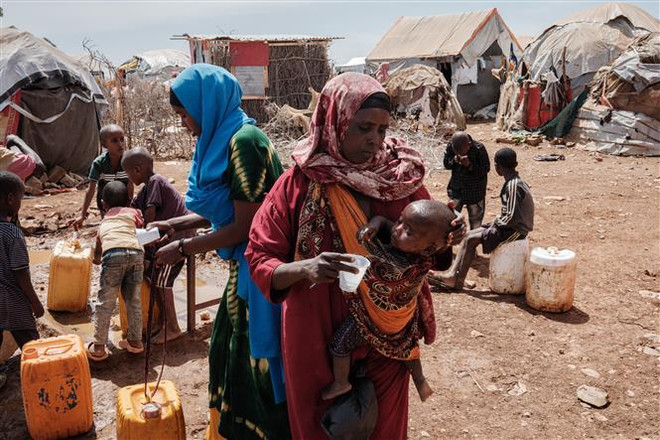 Người dân tại một trại tị nạn ở Baidoa, Somalia. (Ảnh: AFP/TTXVN) FAO cảnh báo về tình hình nhân đạo thảm khốc ở Somalia ảnh 1