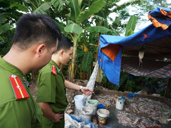 Bắt quả tang xưởng tẩy trắng mực ôi bằng hóa chất ở quận Tây Hồ ảnh 1