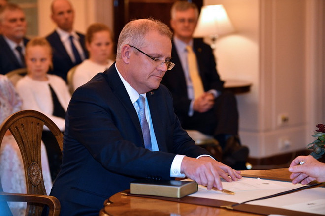 Ông Scott Morrison tại buổi nhậm chức Thủ tướng Australia ở Canberra ngày 24/8. 9Ảnh: AFP/TTXVN) Tân Thủ tướng Australia công bố danh sách 22 bộ trưởng mới ảnh 1