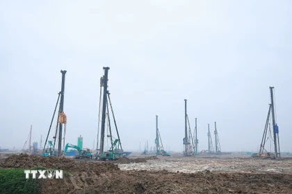 Công trường thi công Dự án Cảng hàng không Quốc tế Gia Bình. (Ảnh: Dương Giang/TTXVN)