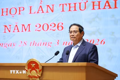 Thủ tướng Phạm Minh Chính phát biểu tại phiên họp lần thứ hai của Ban Chỉ đạo về phát triển khoa học công nghệ và Đề án 06. (Ảnh: Dương Giang/TTXVN)