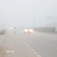Cần bật đèn sương mù, đèn gầm; tuyệt đối không lấn sang làn đối diện để vượt khi trời sương mù bởi dễ gây va chạm đối đầu. (Ảnh minh họa: Văn Đạt/TTXVN)