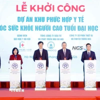 Tổng Bí thư Tô Lâm và các đại biểu thực hiện nghi thức khởi công. (Ảnh: Thống Nhất/TTXVN)