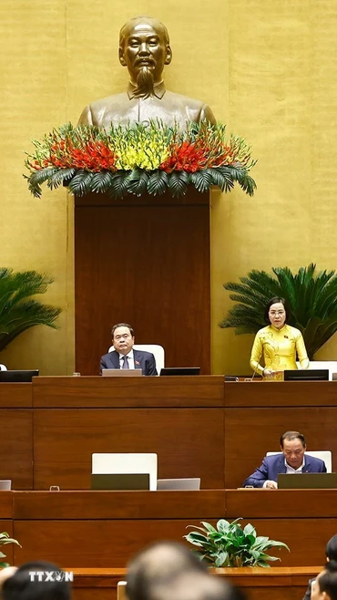 Phó Chủ tịch Quốc hội Nguyễn Thị Thanh phát biểu tại phiên họp Quốc hội thảo luận về dự án Luật Báo chí (sửa đổi) 24/11/2025. (Ảnh: Doãn Tấn/TTXVN)