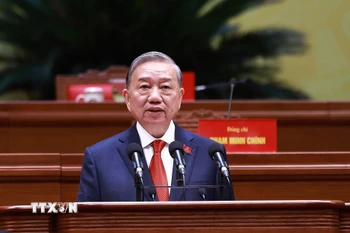 Tổng Bí thư Tô Lâm phát biểu bế mạc Đại hội XIV của Đảng. (Nguồn: TTXVN)