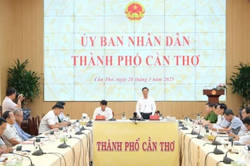 Quang cảnh cuộc họp của Ban Chỉ đạo 389 thành phố Cần Thơ ngày 28/5/2025 sau khi kiện toàn nhân sự. (Ảnh: Thanh Liêm/TTXVN)